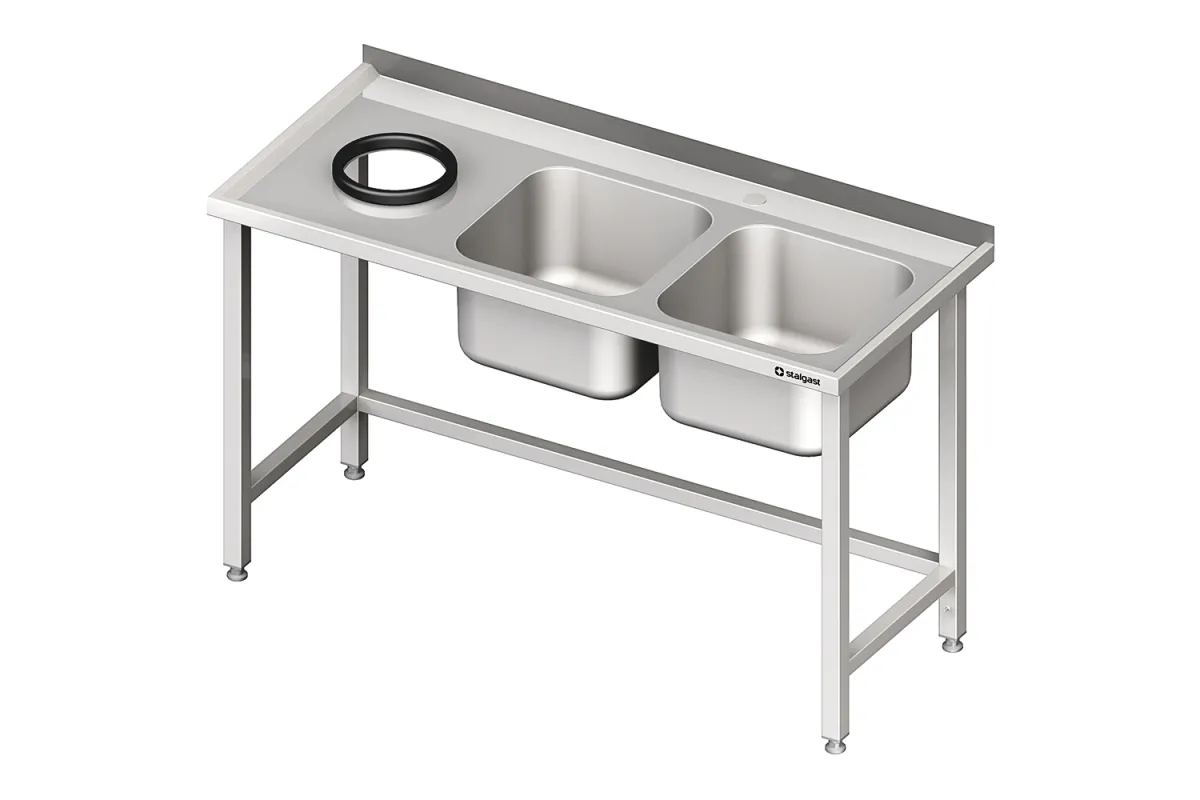 Stół przyścienny ze zlewem bez półki z otworem 1900x700x850 mm, 2-komory po prawej spawany Stalgast 981017190