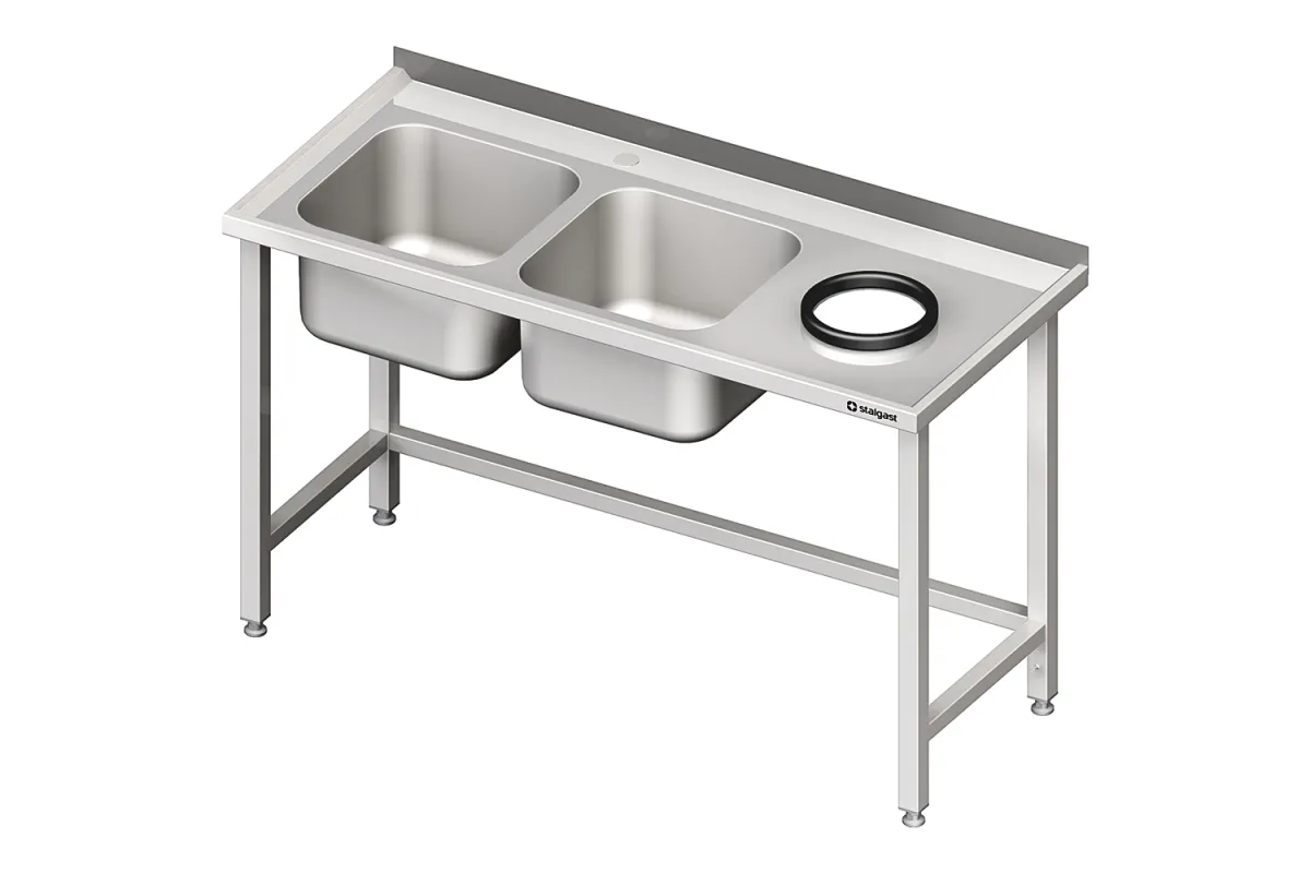Stół przyścienny ze zlewem bez półki z otworem 1800x600x850 mm, 2-komory po lewej spawany Stalgast 981026180