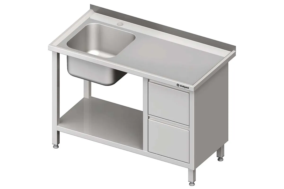 Stół ze zlewem 2-kom.(P) i miejscem na lodówkę lub zmywarkę 2100x600x900 mm Stalgast 981036210