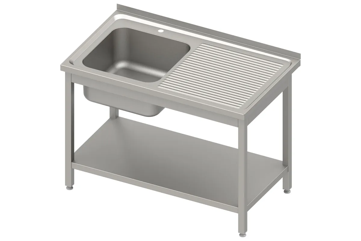 Stół ze zlewem 1-kom.(L),z półką 1300x600x850 mm skręcany, blat tłoczony Stalgast 983156130