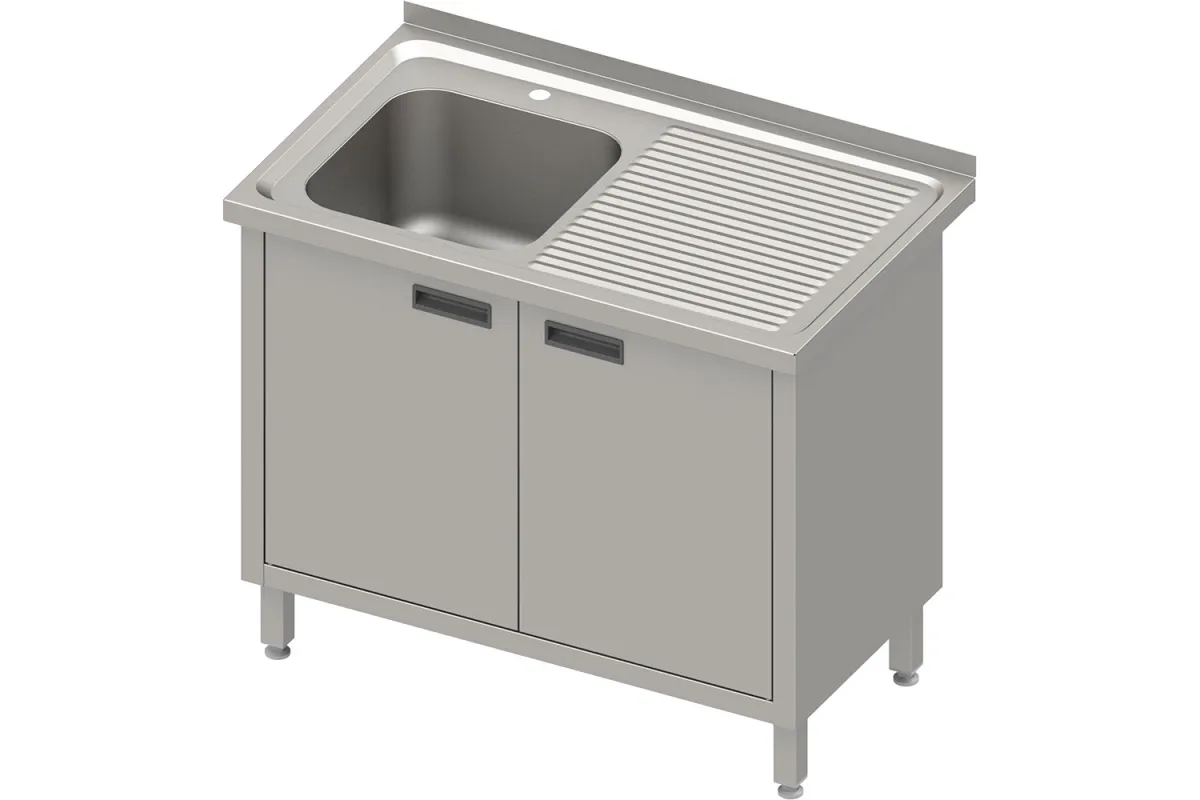 Stół ze zlewem 1-kom.(L),drzwi skrzydłowe 1200x700x850 mm, blat tłoczony Stalgast 983877120