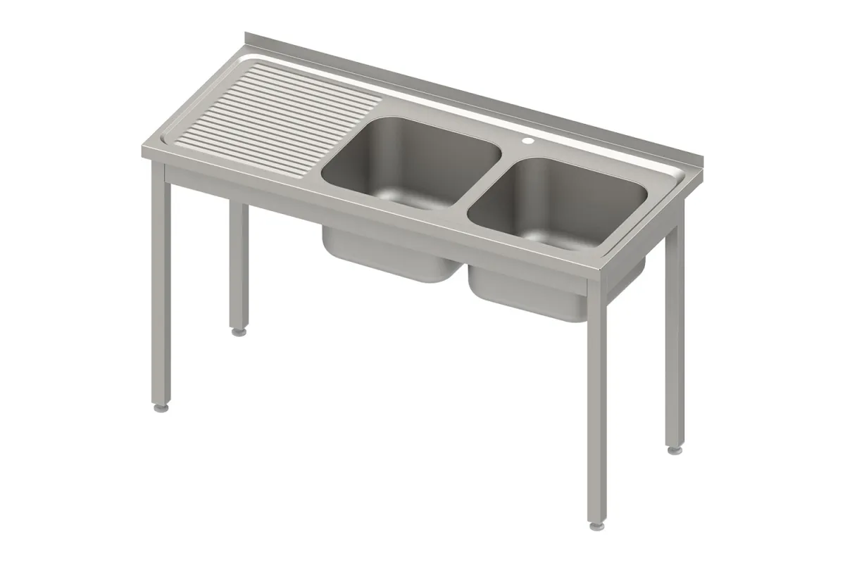 Stół ze zlewem 2-kom.(P),bez półki 1400x600x850 mm skręcany, blat tłoczony Stalgast 983916140