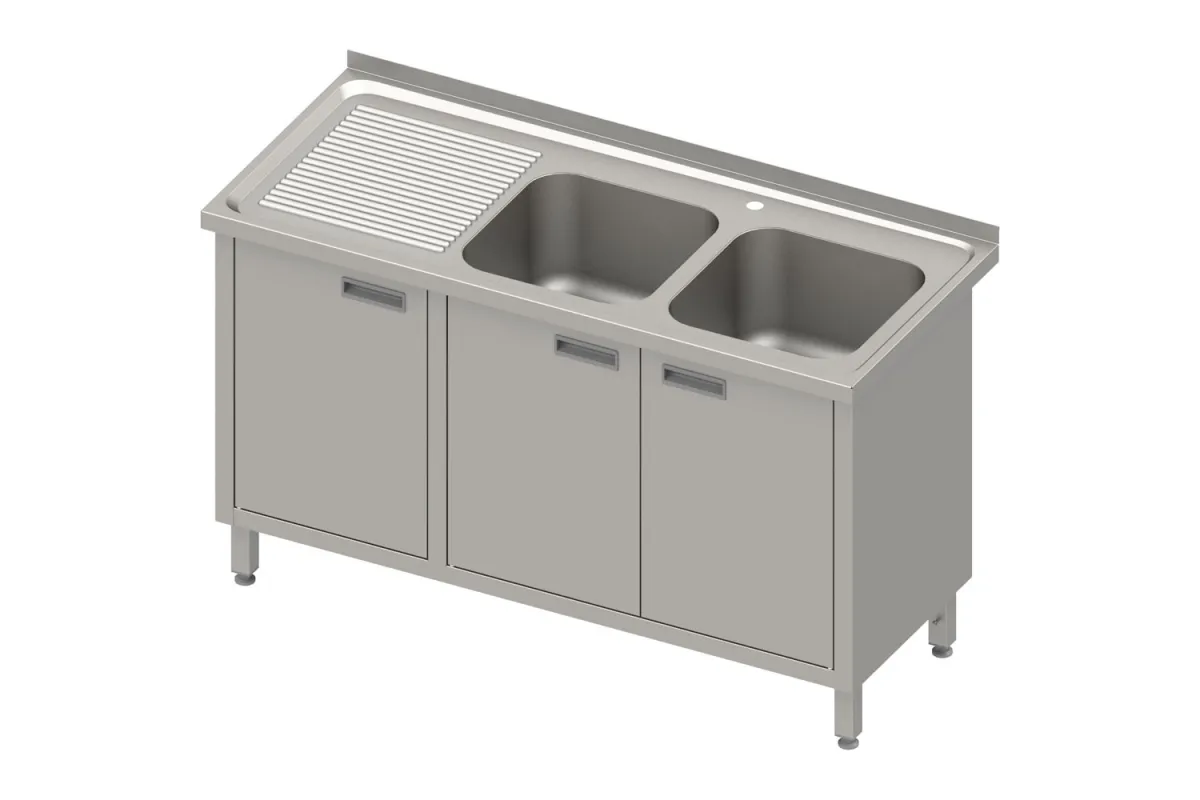 Stół ze zlewem 2-kom.(P),drzwi skrzydłowe 1400x600x850 mm, blat tłoczony Stalgast 983976140