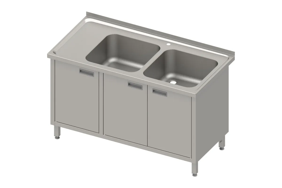 Stół ze zlewem 2-kom.(P),drzwi skrzydłowe 1400x700x850 mm, blat tłoczony Stalgast 983977140