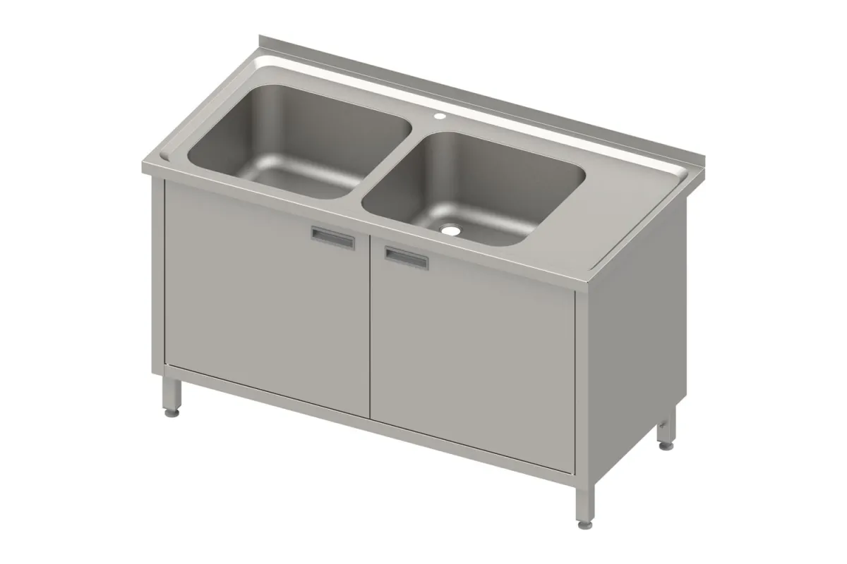 Stół ze zlewem 2-kom.(L),drzwi skrzydłowe 1200x600x850 mm, blat tłoczony Stalgast 983986120