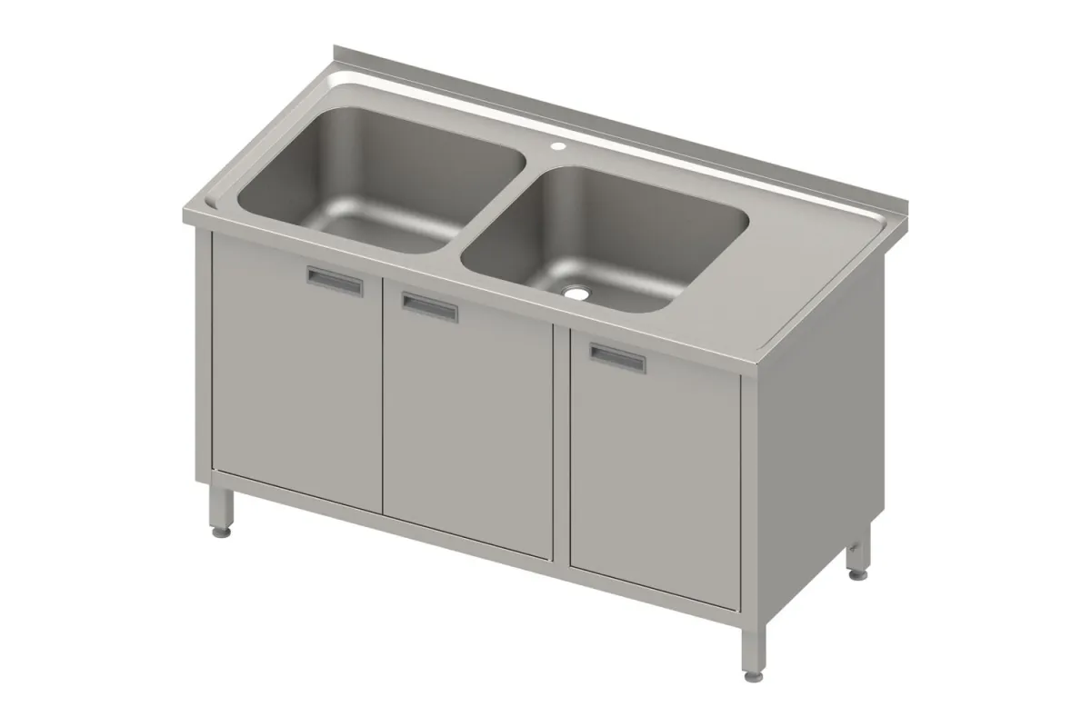 Stół ze zlewem 2-kom.(L),drzwi skrzydłowe 1400x700x850 mm, blat tłoczony Stalgast 983987140