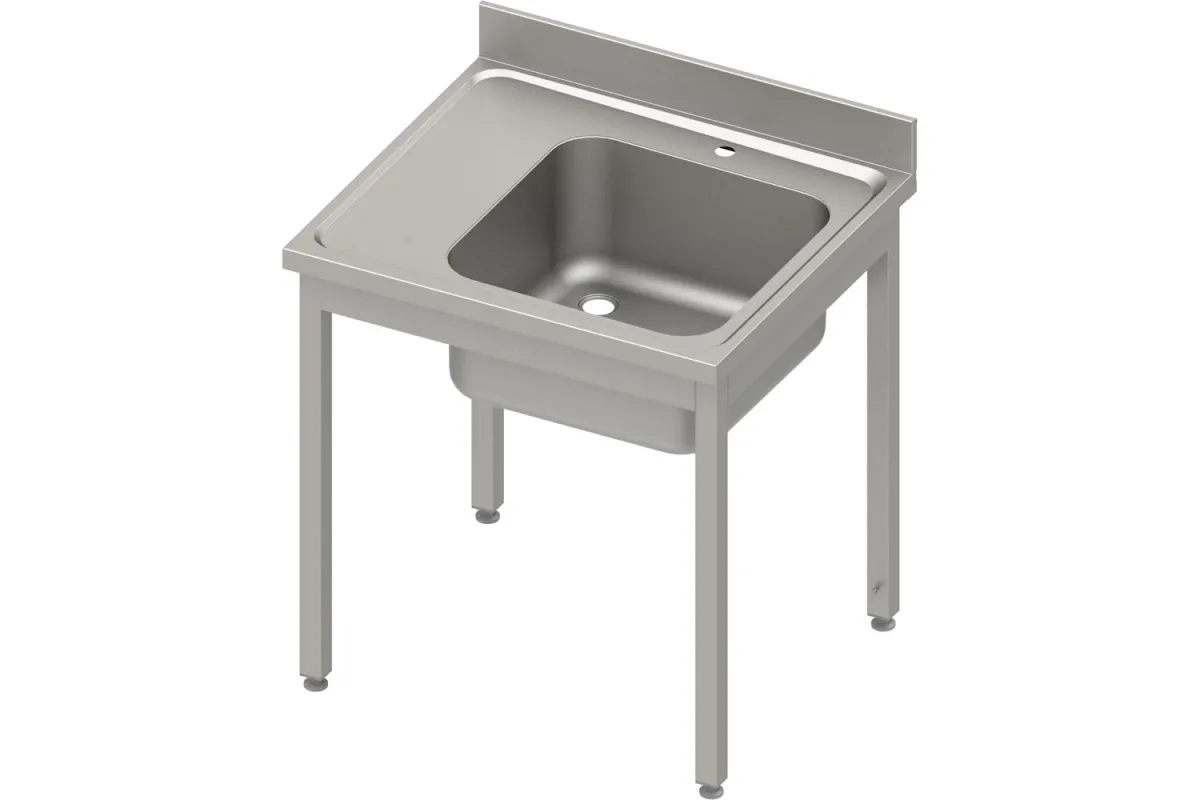 Stół ze zlewem 1-kom.(P),bez półki 800x600x850 mm skręcany, blat tłoczony 100x15x10 Stalgast 984416080