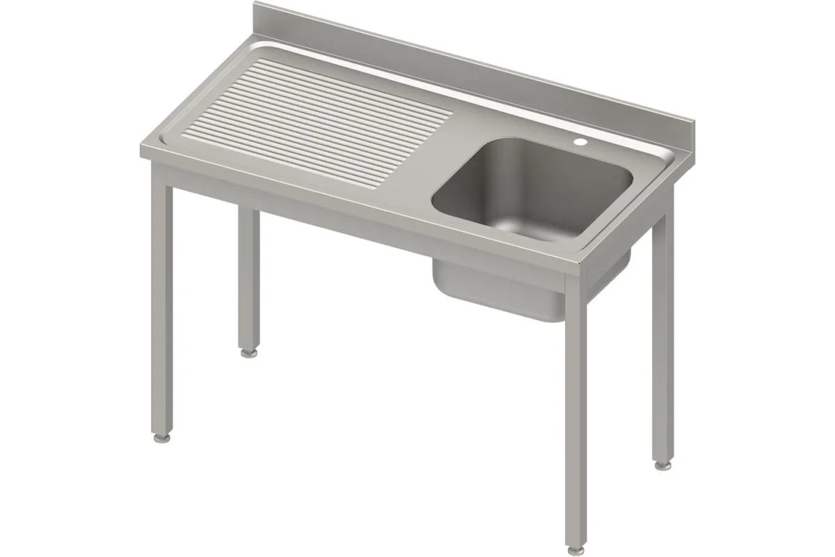 Stół ze zlewem 1-kom.(P),bez półki 1000x700x850 mm skręcany, blat tłoczony 100x15x10 Stalgast 984417100