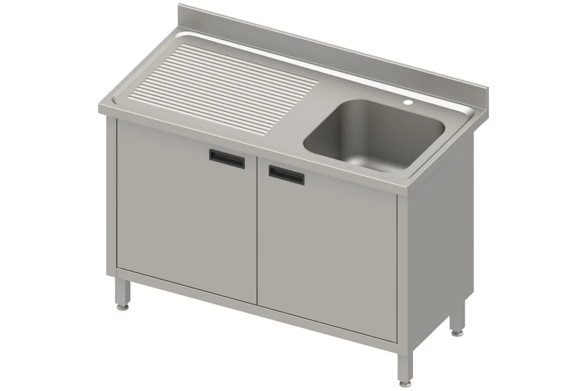 Stół ze zlewem 1-kom.(P),drzwi skrzydłowe 1300x600x850 mm, blat tłoczony 100x15x10 Stalgast 984496130
