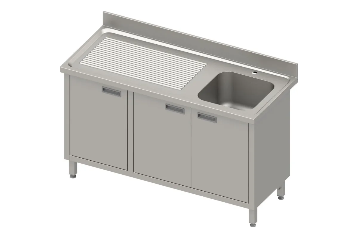Stół ze zlewem 1-kom.(P),drzwi skrzydłowe 1500x600x850 mm, blat tłoczony 100x15x10 Stalgast 984496150
