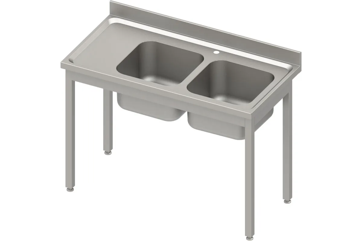 Stół ze zlewem 2-kom.(P),bez półki 1300x600x850 mm skręcany, blat tłoczony 100x15x10 Stalgast 984546130