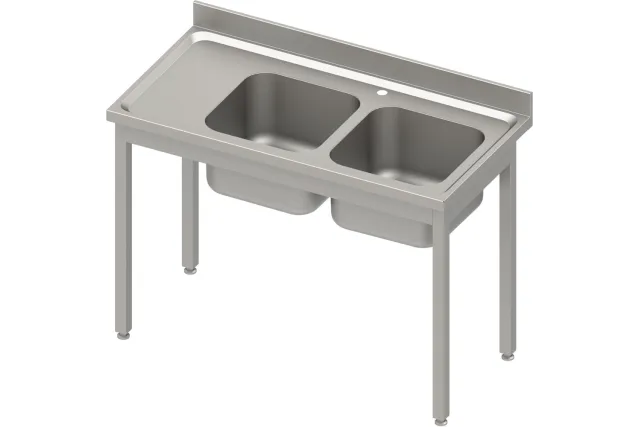 Stół ze zlewem 2-kom.(P),bez półki 1200x700x850 mm skręcany, blat tłoczony 100x15x10 Stalgast 984547120