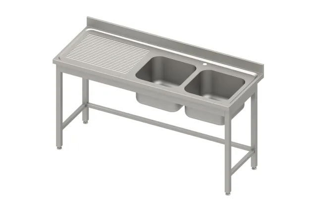 Stół ze zlewem 2-kom.(P),bez półki 1700x600x850 mm, blat tłoczony 100x15x10 Stalgast 984556170