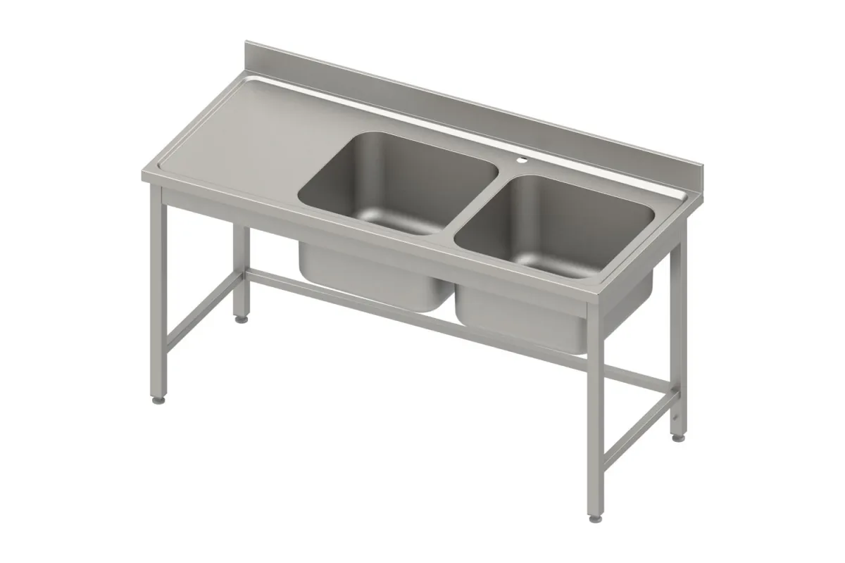 Stół ze zlewem 2-kom.(P),bez półki 1500x700x850 mm, blat tłoczony 100x15x10 Stalgast 984557150