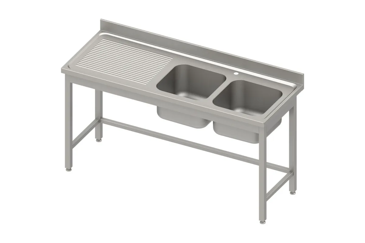 Stół ze zlewem 2-kom.(P),bez półki 1600x700x850 mm, blat tłoczony 100x15x10 Stalgast 984557160