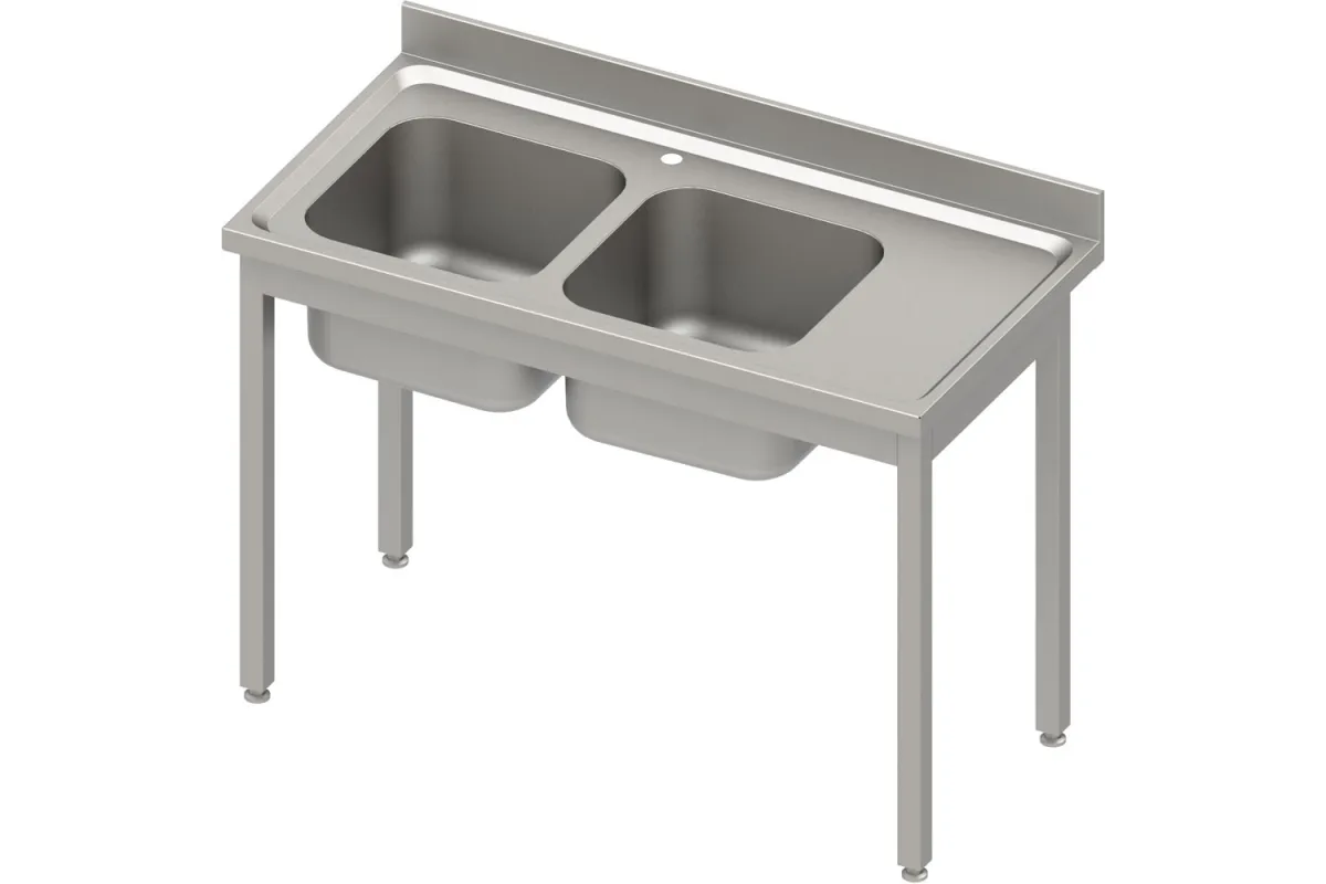 Stół ze zlewem 2-kom.(L),bez półki 1300x600x850 mm skręcany, blat tłoczony 100x15x10 Stalgast 984566130