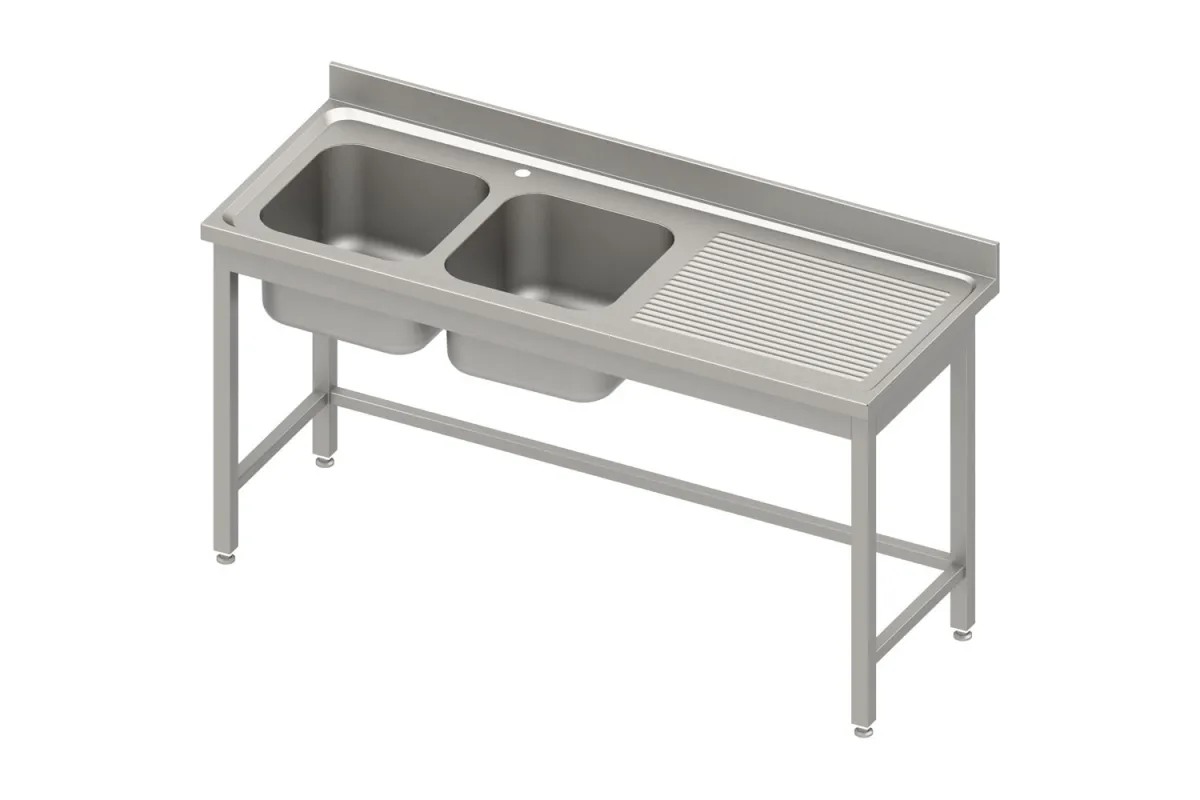 Stół ze zlewem 2-kom.(L),bez półki 1800x700x850 mm, blat tłoczony 100x15x10 Stalgast 984577180
