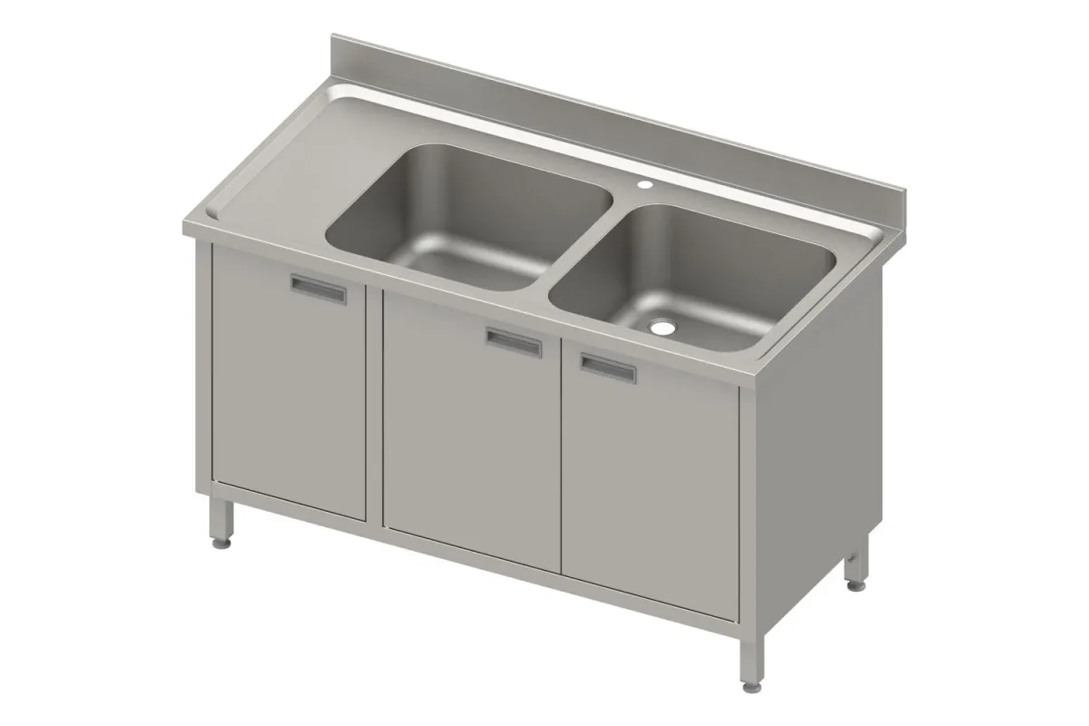 Stół ze zlewem 2-kom.(P),drzwi skrzydłowe 1500x700x850 mm, blat tłoczony 100x15x10 Stalgast 984627150
