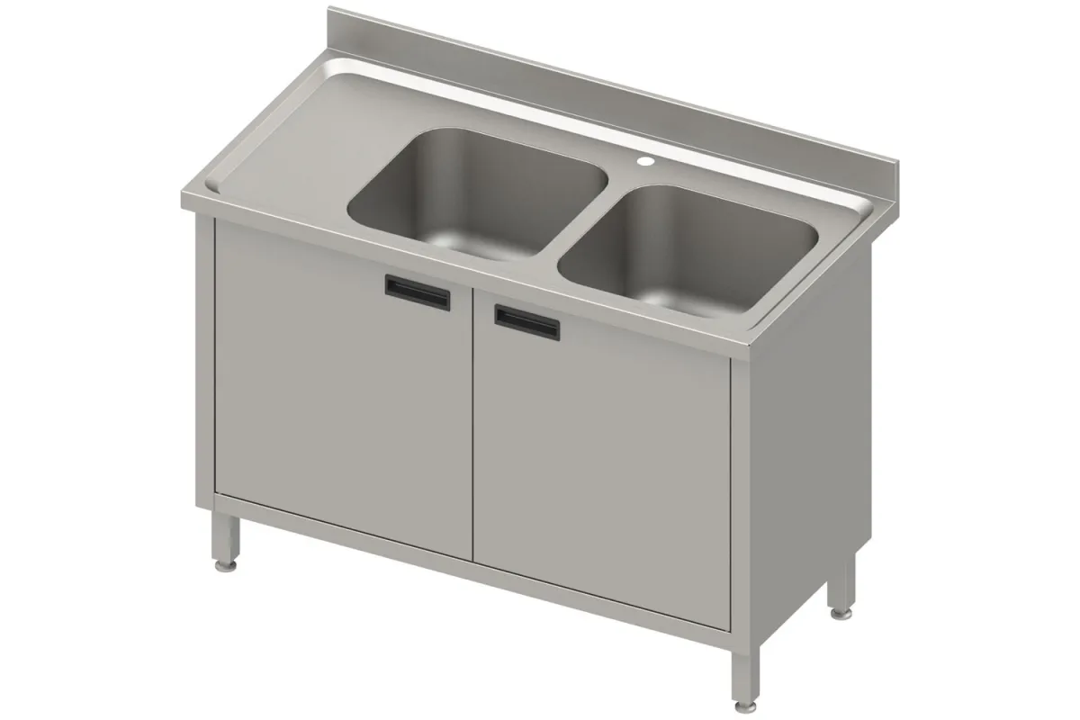 Stół ze zlewem 2-kom.(L),drzwi skrzydłowe 1300x600x850 mm, blat tłoczony 100x15x10 Stalgast 984636130