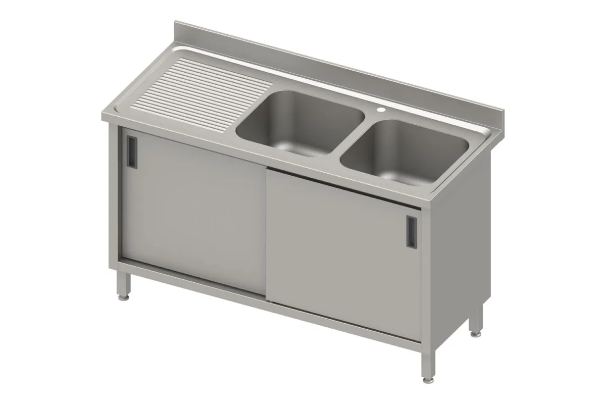 Stół ze zlewem 2-kom.(P),drzwi suwane 1700x700x850 mm, blat tłoczony 100x15x10 Stalgast 984657170