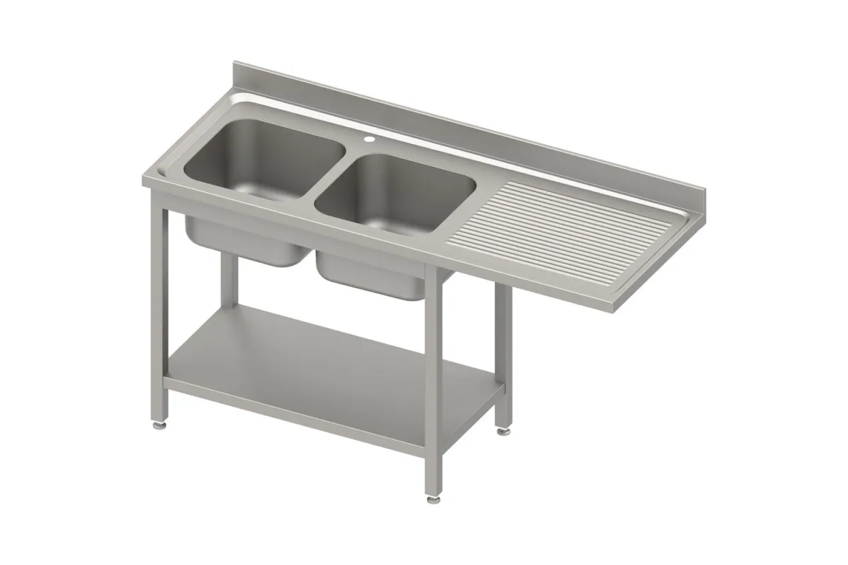 Stół ze zlewem 2-kom.(L) i miejscem na lodówkę lub zmywarkę 1800x700x900 mm spawany, blat tłoczony 100x15x10 Stalgast 984927180