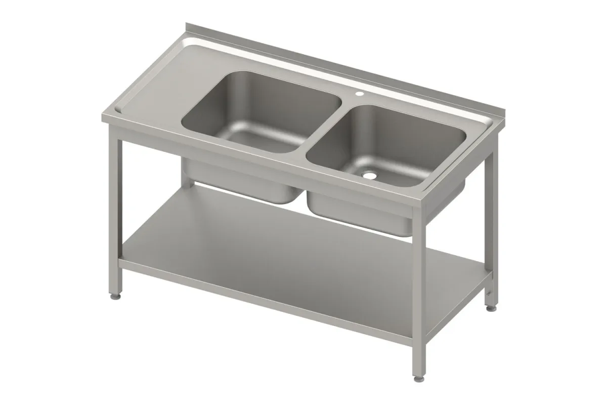 Stół ze zlewem 2-kom.(P),z półką 1400x700x850 mm spawany, blat tłoczony Stalgast 983167140S