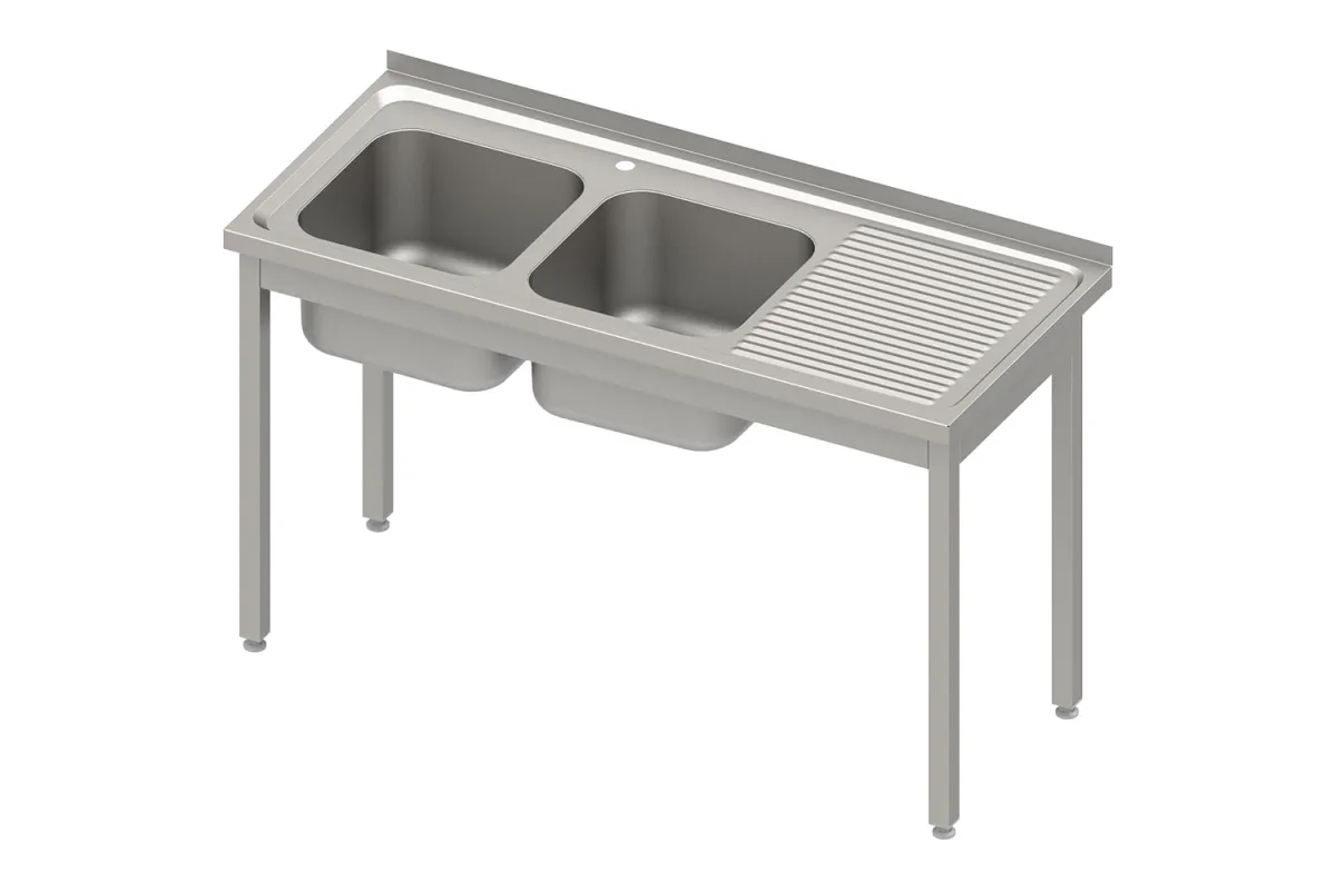 Stół ze zlewem 2-kom.(L),bez półki 1400x600x850 mm spawany, blat tłoczony Stalgast 983936140S