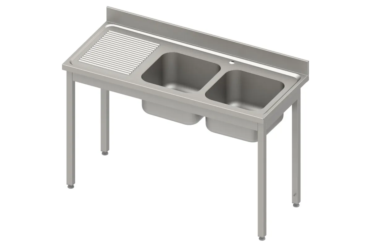 Stół ze zlewem 2-kom.(P),bez półki 1400x600x850 mm spawany, blat tłoczony 100x15x10 Stalgast 984546140S