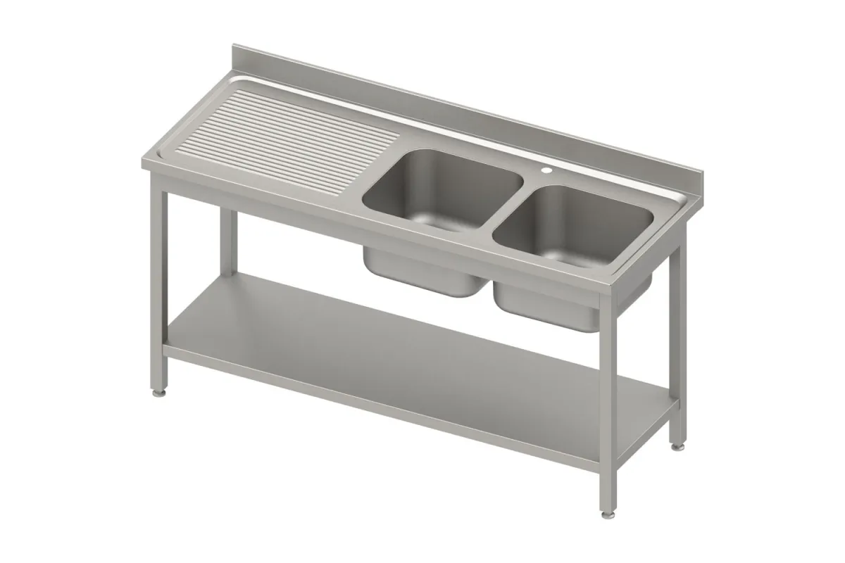 Stół ze zlewem 2-kom.(P),z półką 1800x600x850 mm spawany, blat tłoczony 100x15x10 Stalgast 984596180S