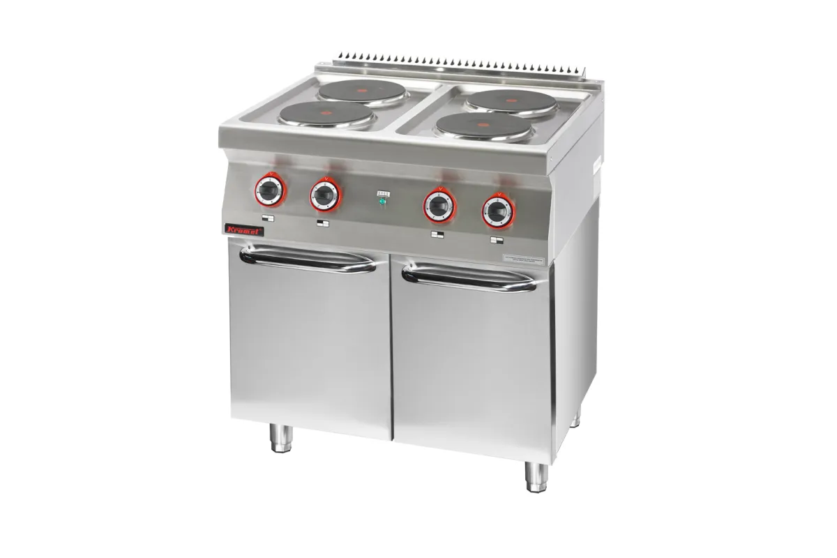 Kuchnia elektryczna 4 płyty okrągłe 4x2,6kW na podstawie szafkowej zamkniętej 800x700x900 Kromet 700.KE-4.S.D