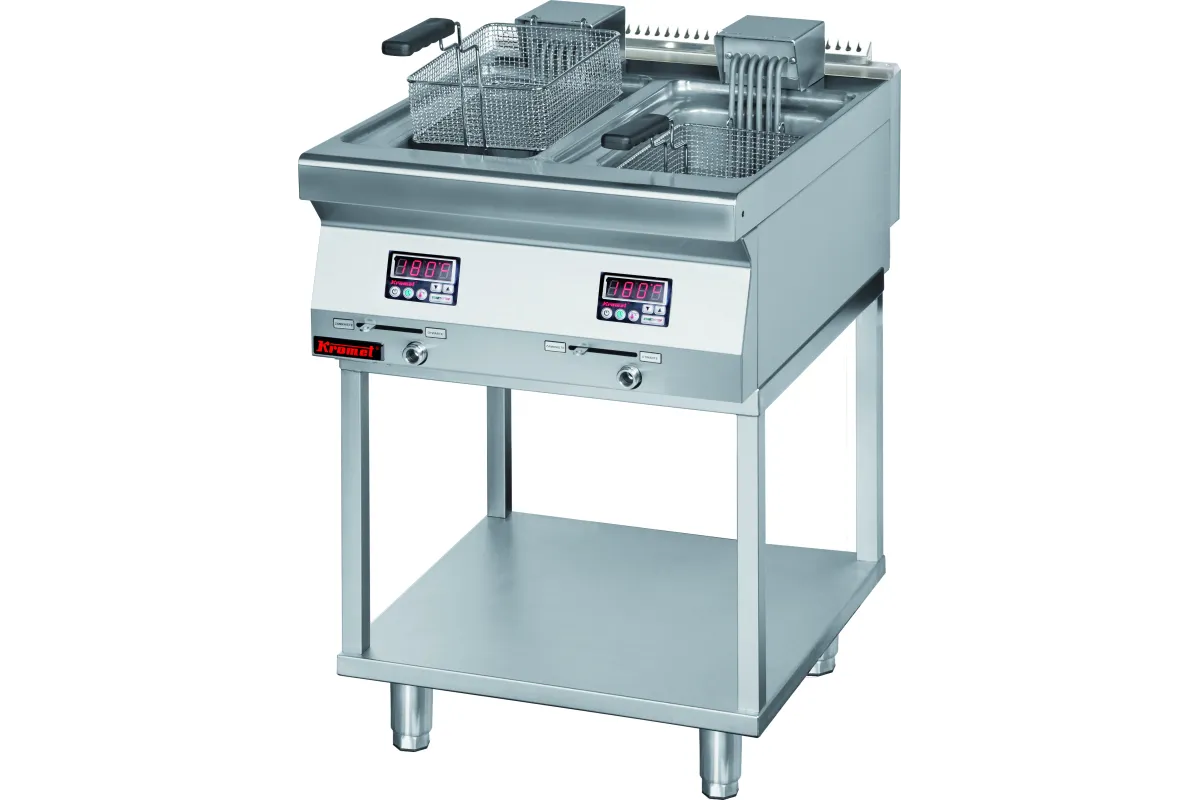 Frytkownica elektryczna 2x8l 16kW na podstawie szkieletowej 800x700x900 Kromet 700.FE-2x10f.T