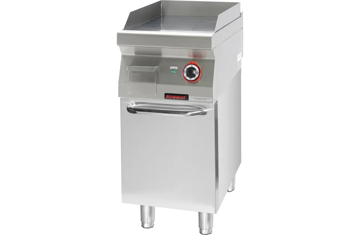 Płyta grillowa gładka chromowana 400 mm 4,8kW na podstawie szafkowej zamkniętej 400x700x900 Kromet 700.PBE-400G.S.D