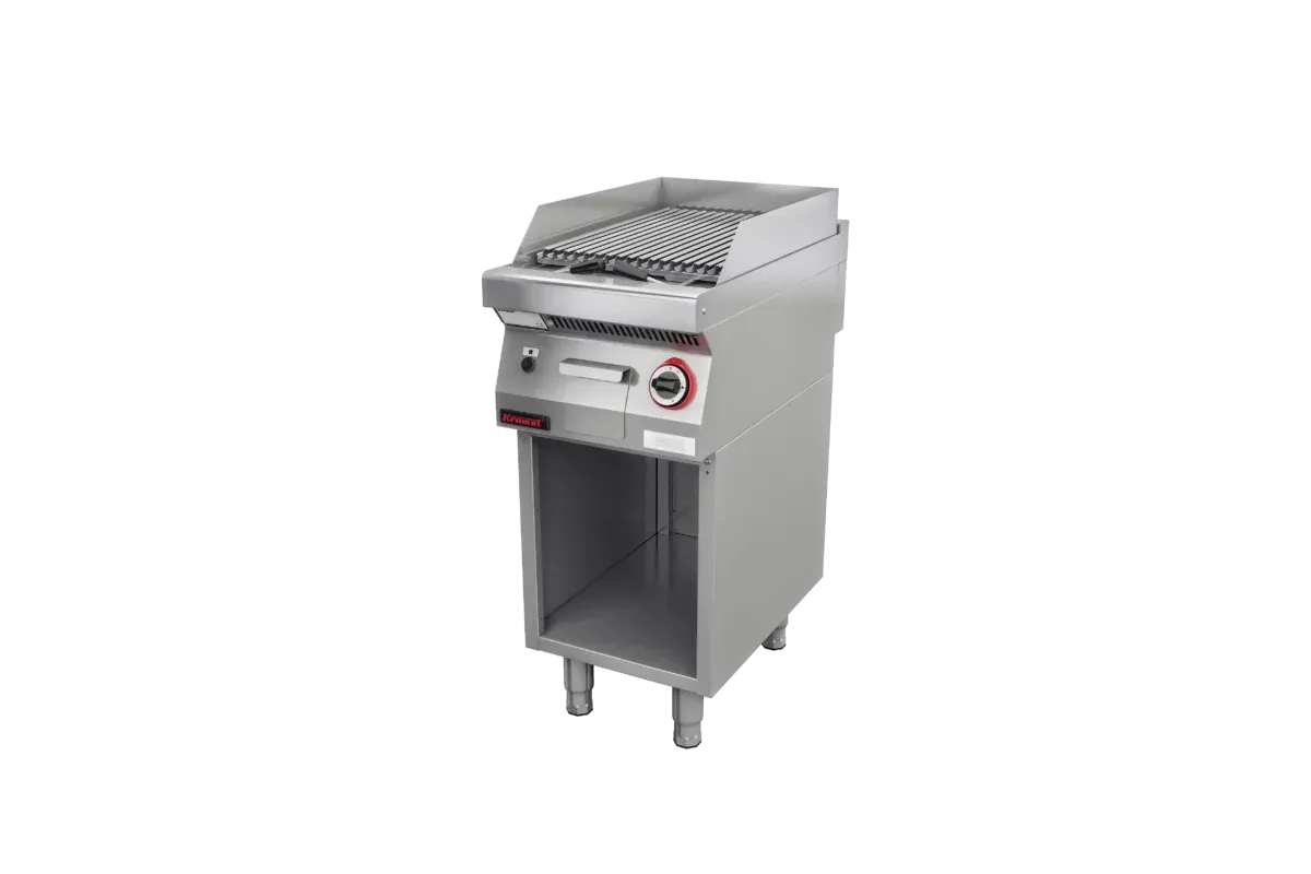 Lawa grill 400 mm 7kW na podstawie szafkowej otwartej 400x700x900 Kromet 700.OGL-400.S