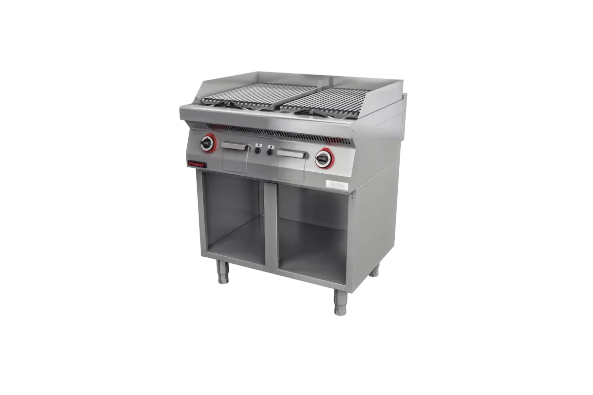 Lawa grill 800 mm 14kW na podstawie szafkowej otwartej 800x700x900 Kromet 700.OGL-800.S