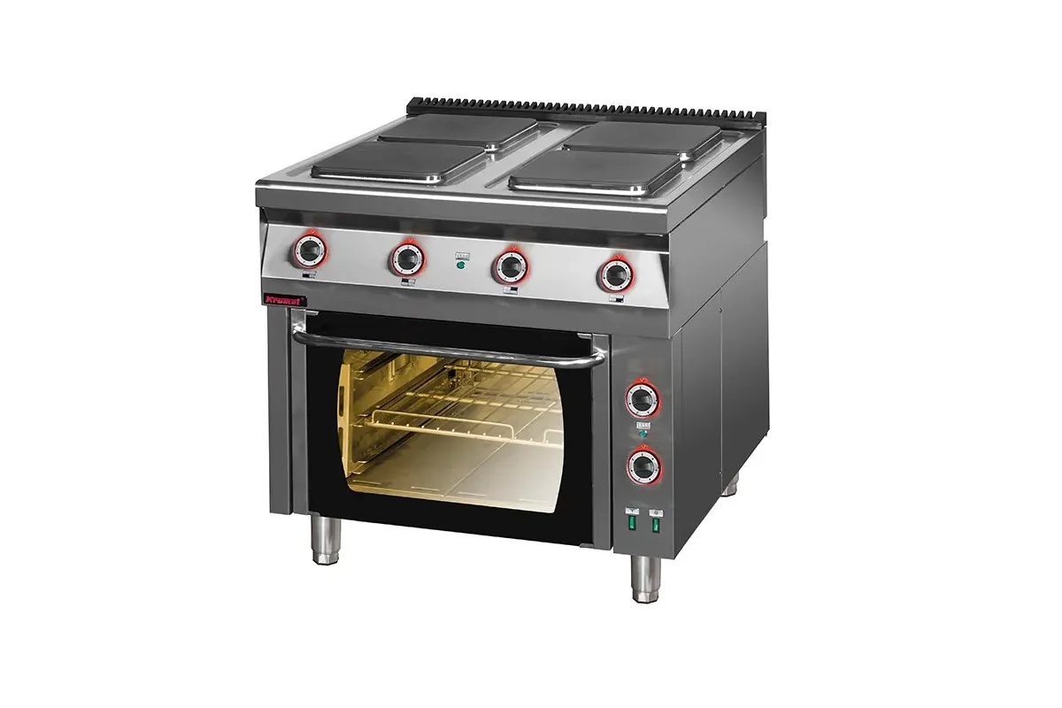 Kuchnia elektryczna z piekarnikiem elektrycznym z termoobiegiem 900 mm 4x4kW + 7,0 kW 900x900x900 Kromet 900.KE-4/PE-1T