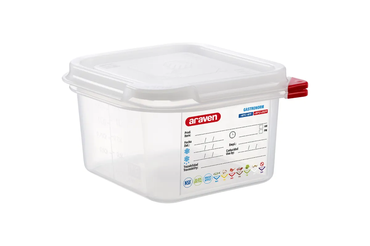 Pojemnik z polipropylenu z pokrywką szczelną, GN 1/6, H 100 mm Araven 166105