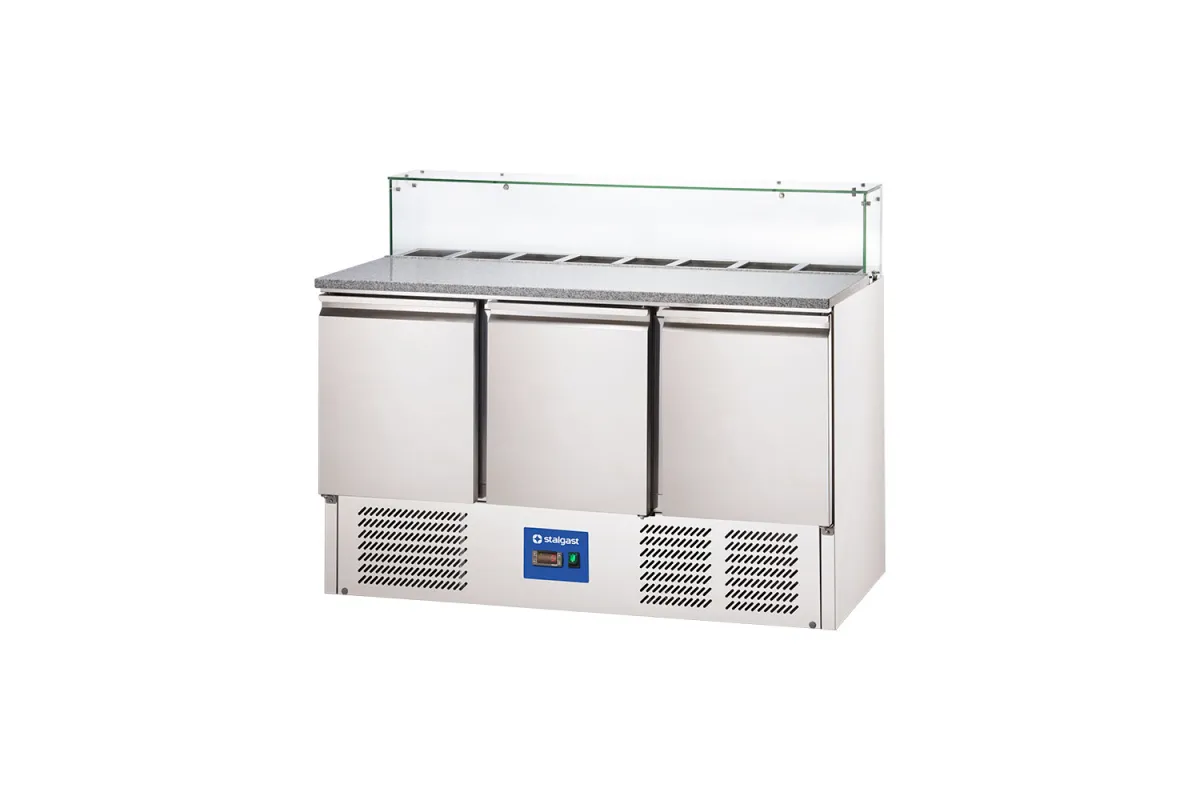 Stół chłodniczy 3 drzwiowy do pizzy z nadstawką szklaną, V 402 l Stalgast 833037