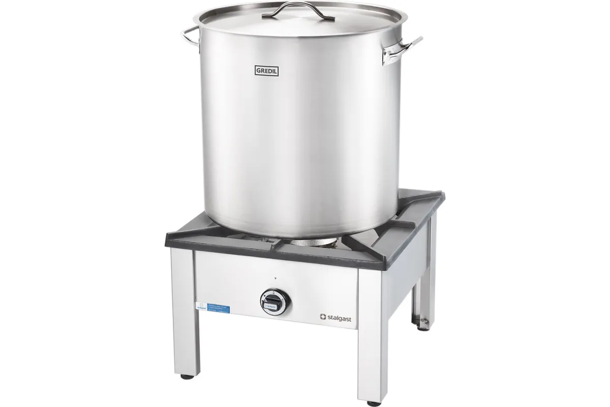 Garnek wysoki z pokrywką, stalowy, Ø 400 mm, V 50.3 l Gredil 011405