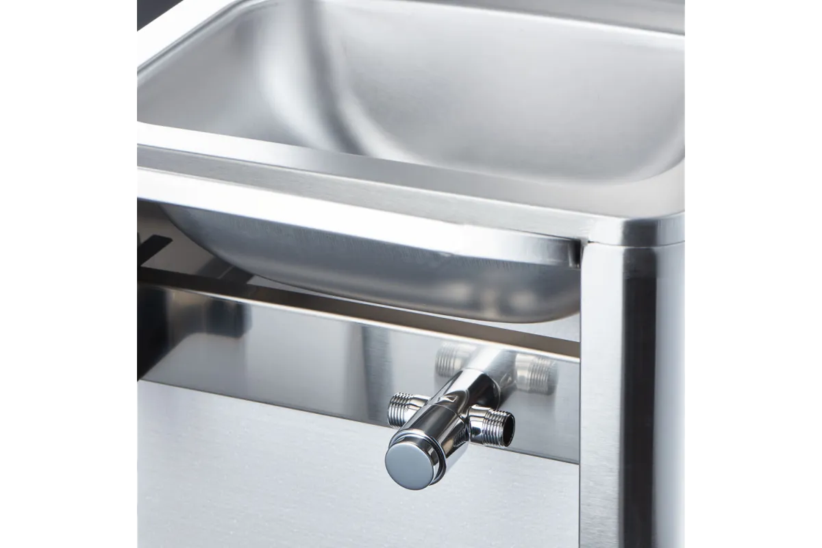 Umywalka z wyłącznikiem kolanowym, kranem i dozownikiem mydła Stalgast 610005