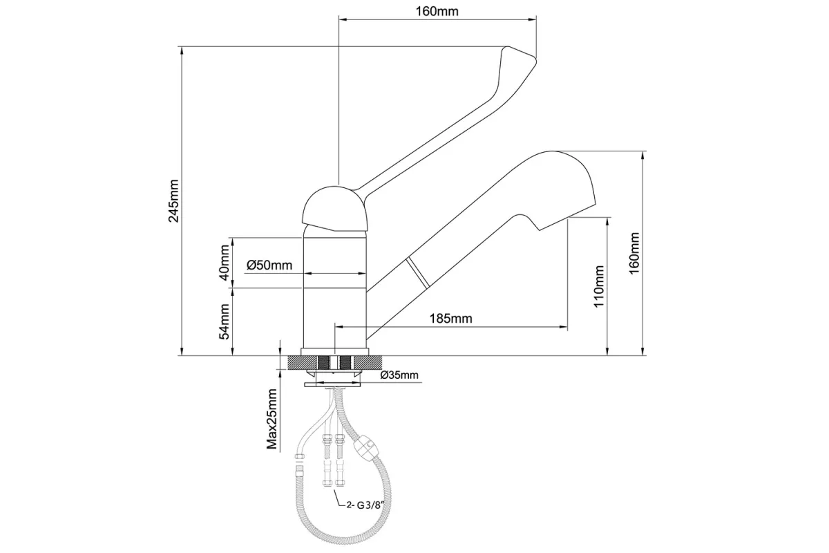 Bateria umywalkowa z prysznicem Stalgast 651111
