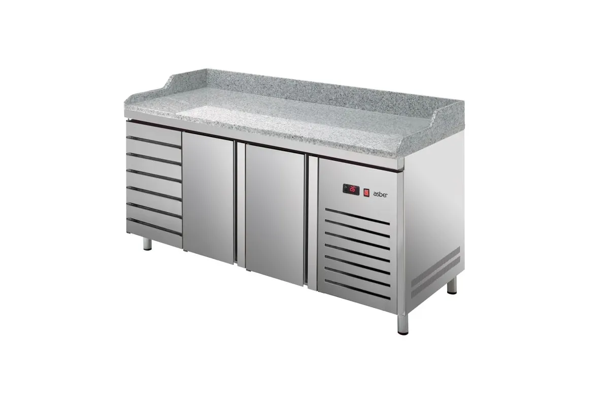 STÓŁ CHŁODNICZY DO PIZZY 2-DRZWIOWY 800MM EURONORM 400x600 ASBER ETP-8-150-20 HC LR GR