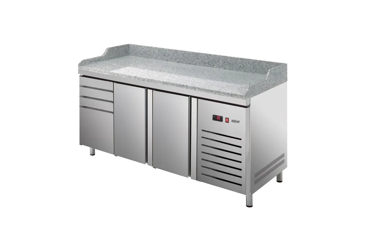 STÓŁ CHŁODNICZY DO PIZZY 2-DRZWIOWY Z 4 SZUFLADAMI 800MM EURONORM 400x600 ASBER ETP-8-200-24 HC GR