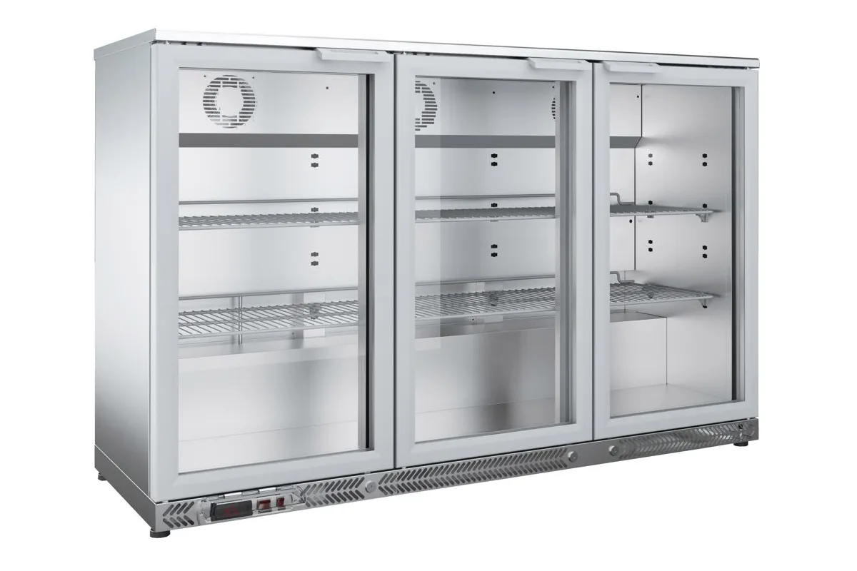SZAFA CHŁODNICZA BAROWA DO BUTELEK 3-DRZWIOWA ZE STALI NIERDZEWNEJ ASBER ERMA-350 SS