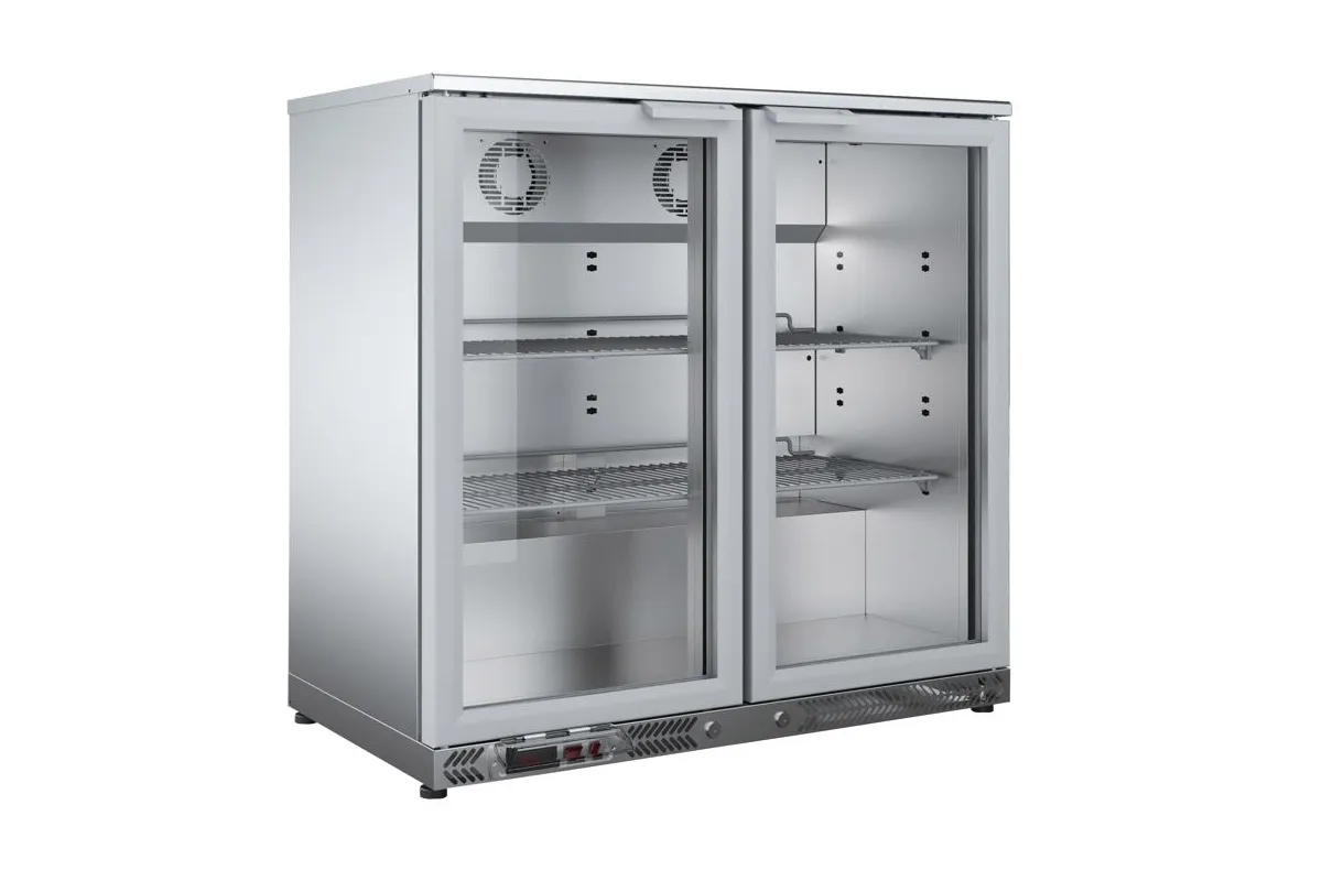SZAFA CHŁODNICZA BAROWA DO BUTELEK 2-DRZWIOWA ZE STALI NIERDZEWNEJ ASBER ERMA-250 SS