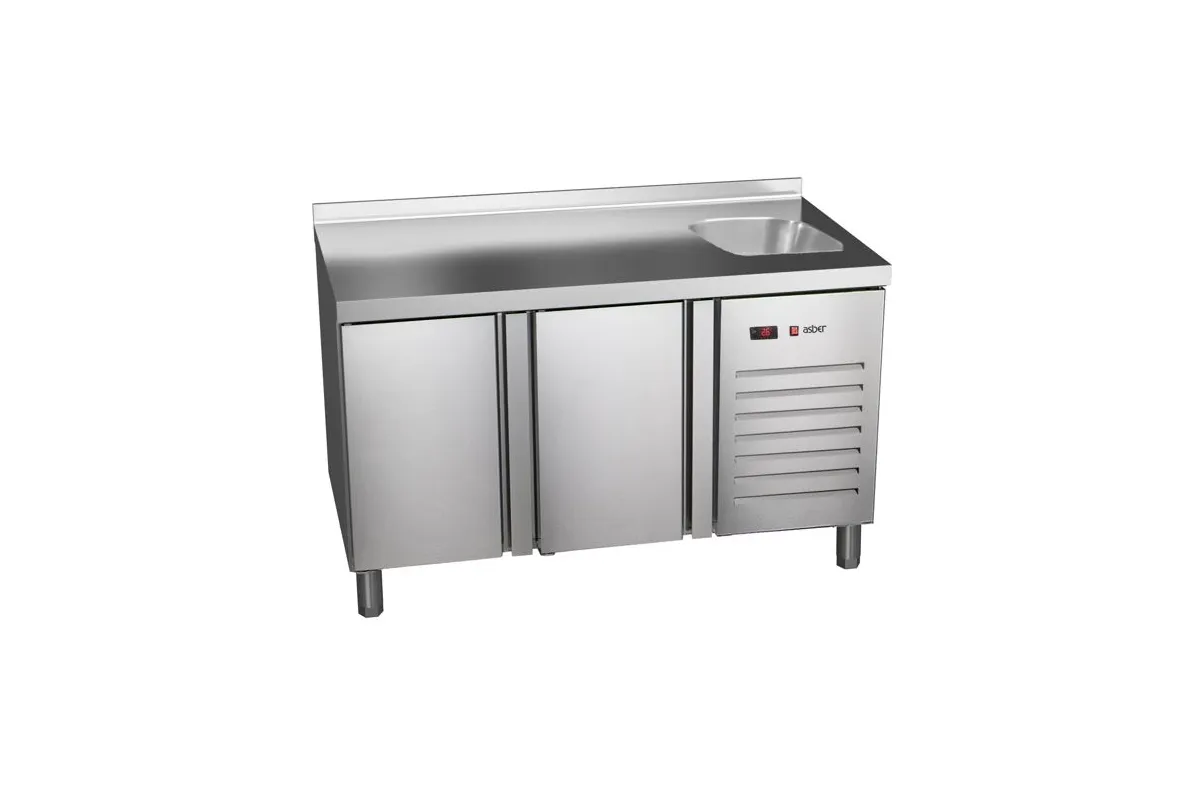 STÓŁ MROŹNICZY ZE ZLEWEM 600MM 2-DRZWIOWY ASBER ETN-6-150-20 HC S SB40