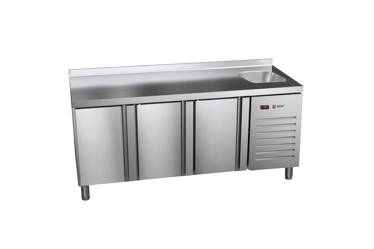 STÓŁ MROŹNICZY ZE ZLEWEM 600MM 3-DRZWIOWY ASBER ETN-6-200-30 HC S SB40