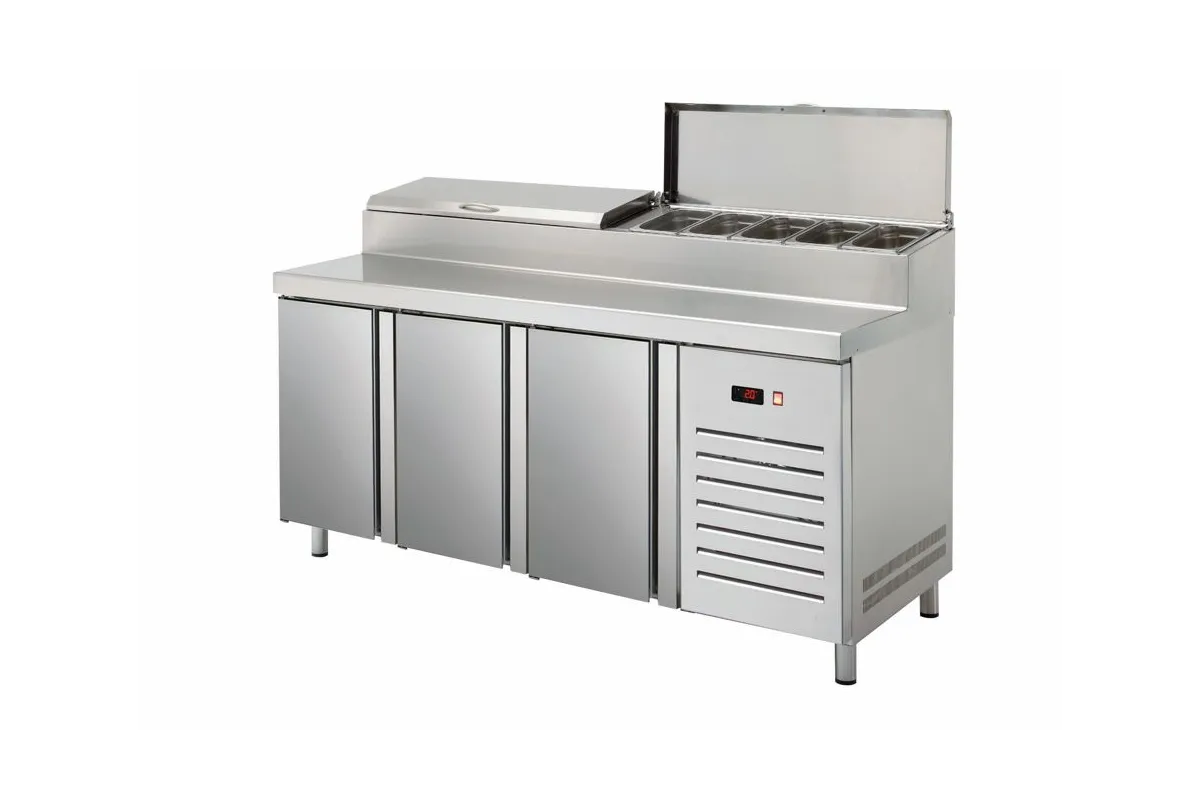 STÓŁ CHŁODNICZY DO PIZZY 3-DRZWIOWY ESSENZIAL LINE 800MM EURONORM ASBER ETPZ-8-200 HC 90NS GN 1/4