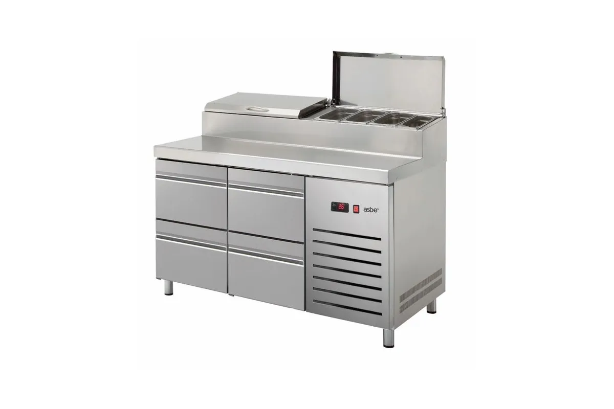 STÓŁ CHŁODNICZY DO PIZZY Z SZUFLADAMI 4x1/2 GN 700MM GM 1/1 ESSENZIAL LINE ASBER ETPZ-135-04 HC 90NS