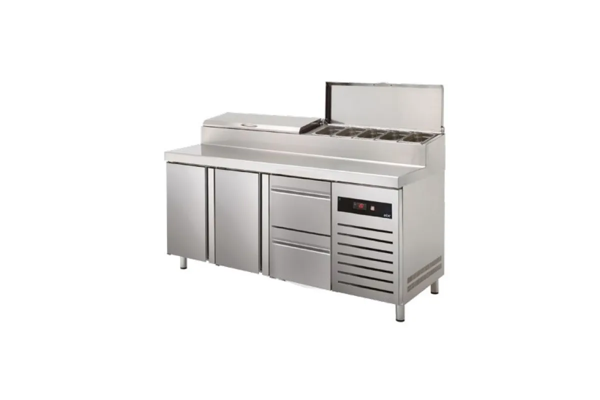 STÓŁ CHŁODNICZY DO PIZZY 2-DRZWIOWY Z SZUFLADAMI 2 X 1/2 GN 700MM ESSENZIAL LINE ASBER ETPZ-180-22 HC 90NS