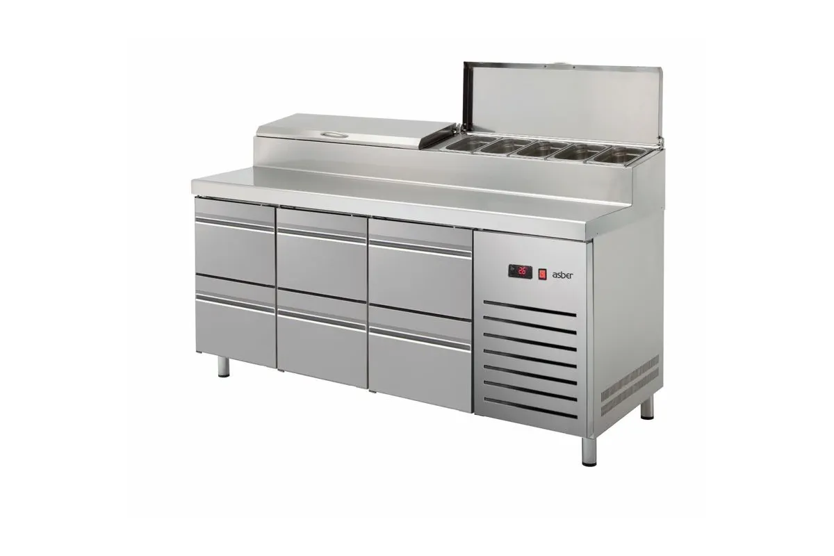 STÓŁ CHŁODNICZY DO PIZZY Z SZUFLADAMI 6 X 1/2 GN 700MM ESSENZIAL LINE ASBER ETPZ-180-06 HC 90NS